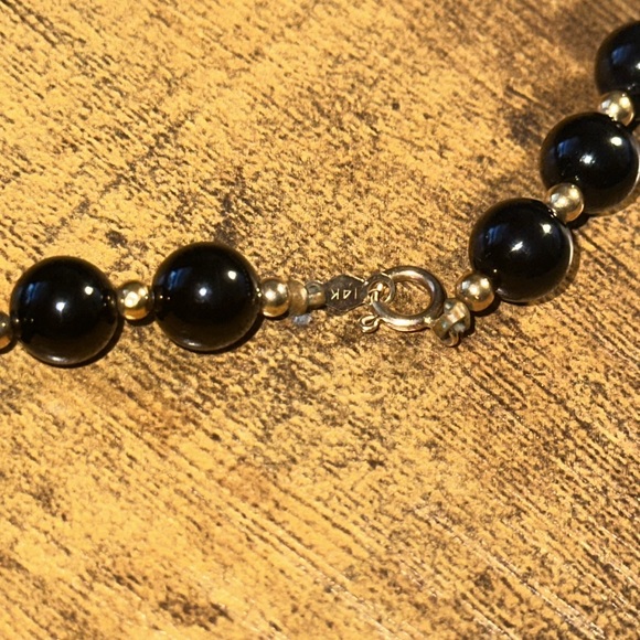 Onyx and 14k Gold Bead Necklace - Picture 6 of 6